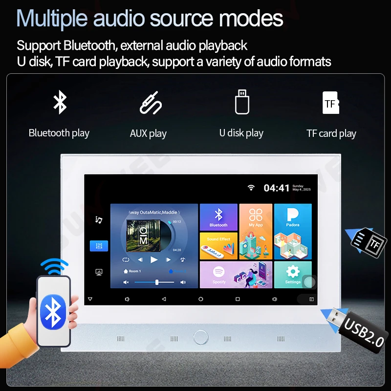 Home Smart auido in wall power amplifier WIFI HDMI Android Background music player system 7 inch touch screen TUYA control panel