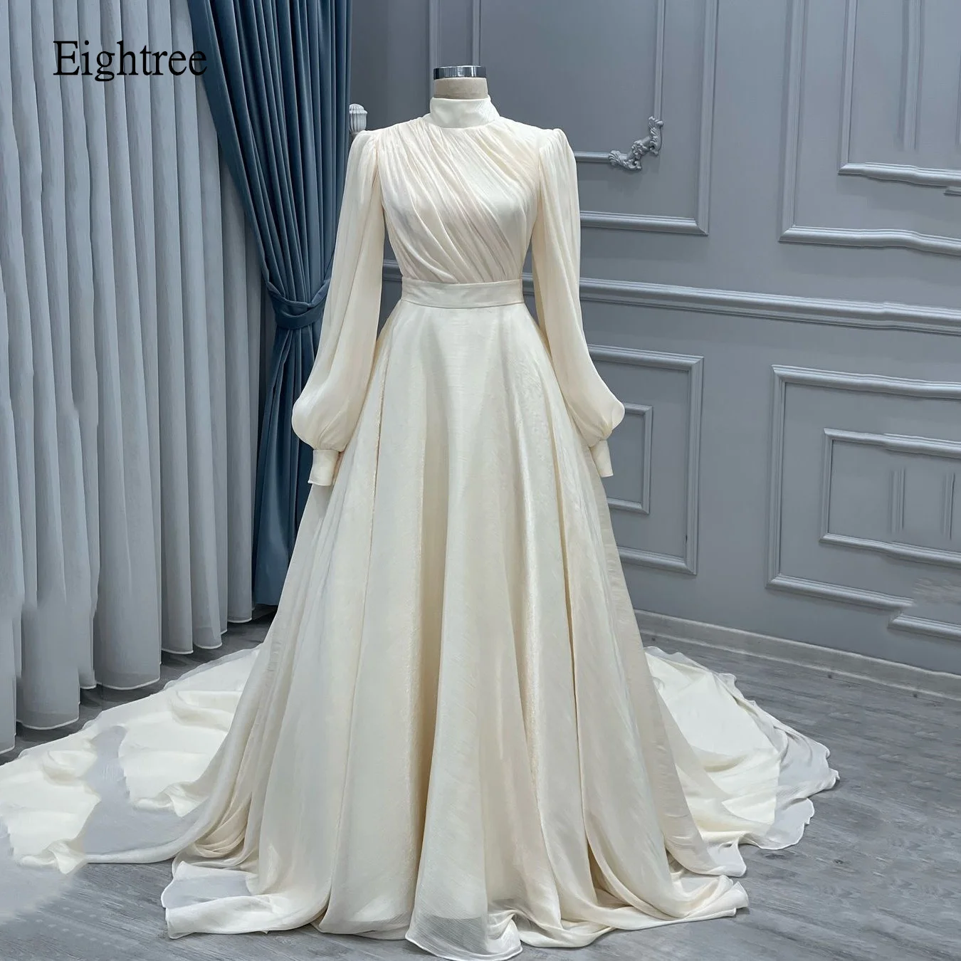 

Eightree Elegant A-line Prom Gowns Long Sleeves Formal Party Gown Saudi Floor Length Evening Dress vestidos de fiesta Customized