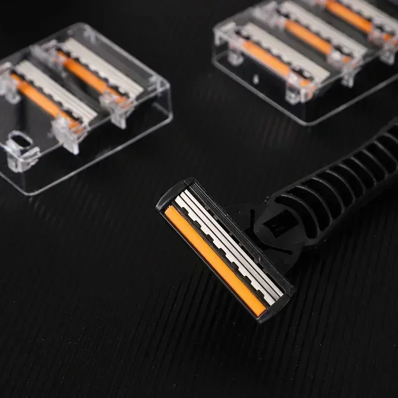 Lâmina de barbear de três camadas, barbeador manual antigo, aparador de cabelo masculino, 2 suporte de faca, 18 cabeças de faca, cabeça de faca de substituição de 3 camadas