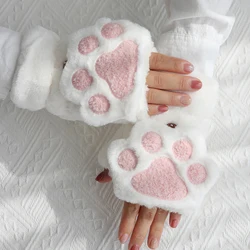 Leuke Cat Claw Kawaii Vingerloze Handschoenen Koud Weer Dameswanten Gezellig Gebreide Dikke Dubbele Lagen Winter Half Vinger Handschoenen