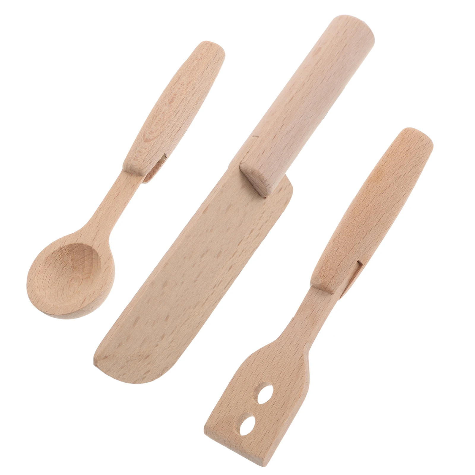 Juego de cocina de 3 uds., utensilios de cocina realistas para niños, herramientas de cocina de madera para niños pequeños, juego de simulación seguro