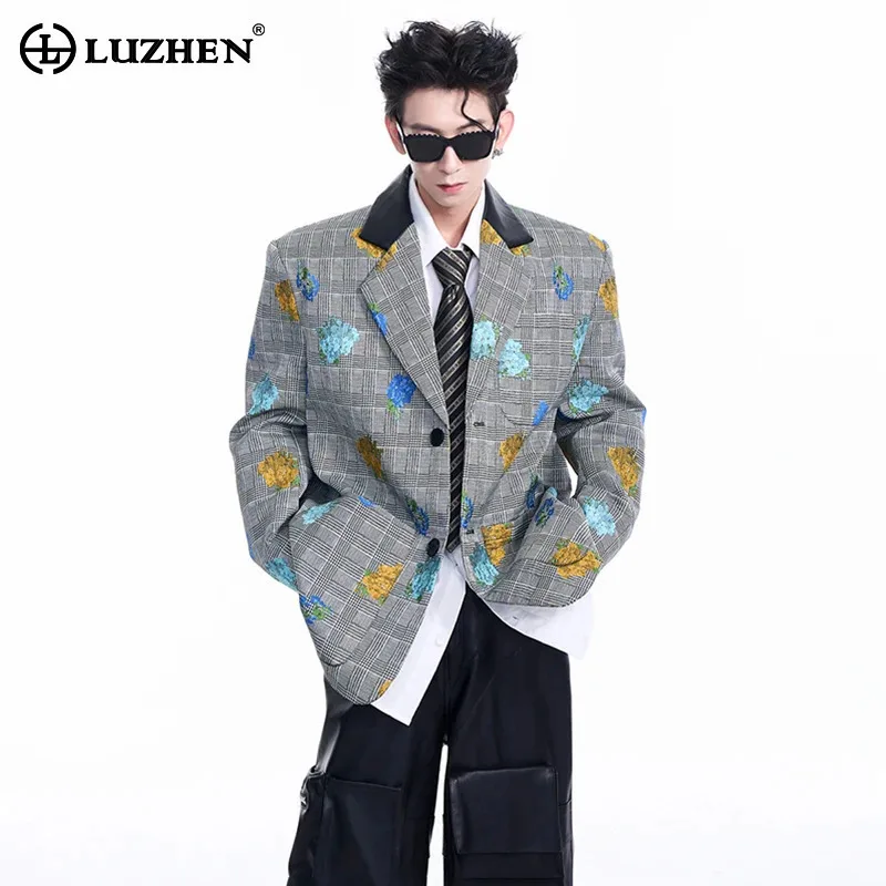 LUZHEN Niche Design Embroidery Patchwork Suit Jacket Men Autumn Fashion Streetwear Handsome Social Blazers 2024 New Coat LZ5086