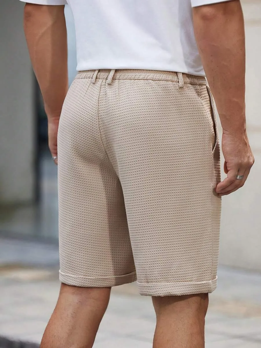 Men's Summer New Waffle Slim-Fit Shorts Solid Color Waist Buckle Summer Casual Comfortable Outdoor Multicolor Trousers