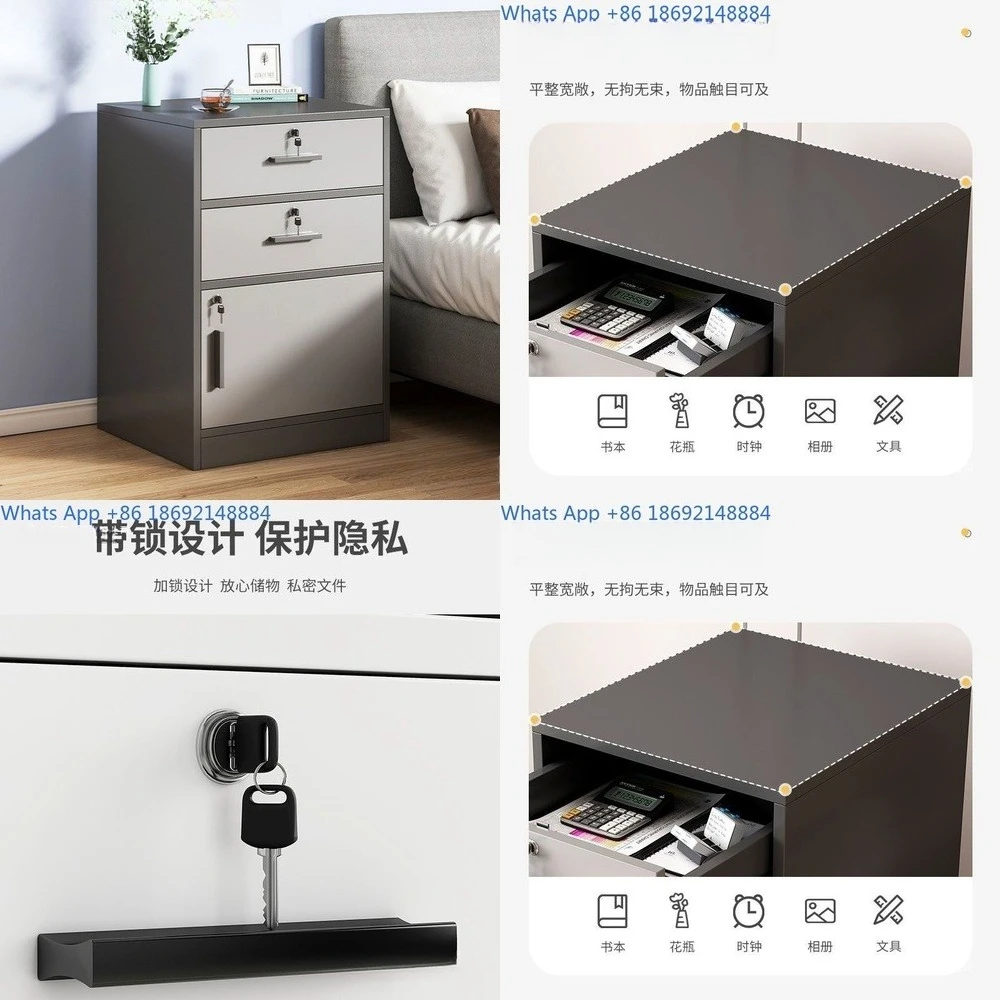 

Nightstand with Lock and Wheels Movable Storage Cabinet for Small Bedroom Multi Layer Drawer Organizer