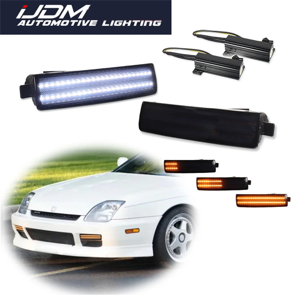 For Honda Prelude 1997-2001 Switchback LED Car White Front Bumper DRL Running/Driving Lights Sequential Amber Turn Signal Lights