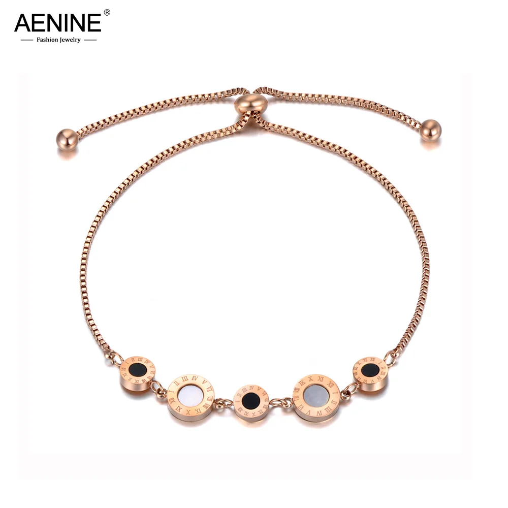 Lokaer titan stahl schwarz/weiß acryl schale kette & glieder armbänder für frauen verstellbare größe römische ziffern armband b20019