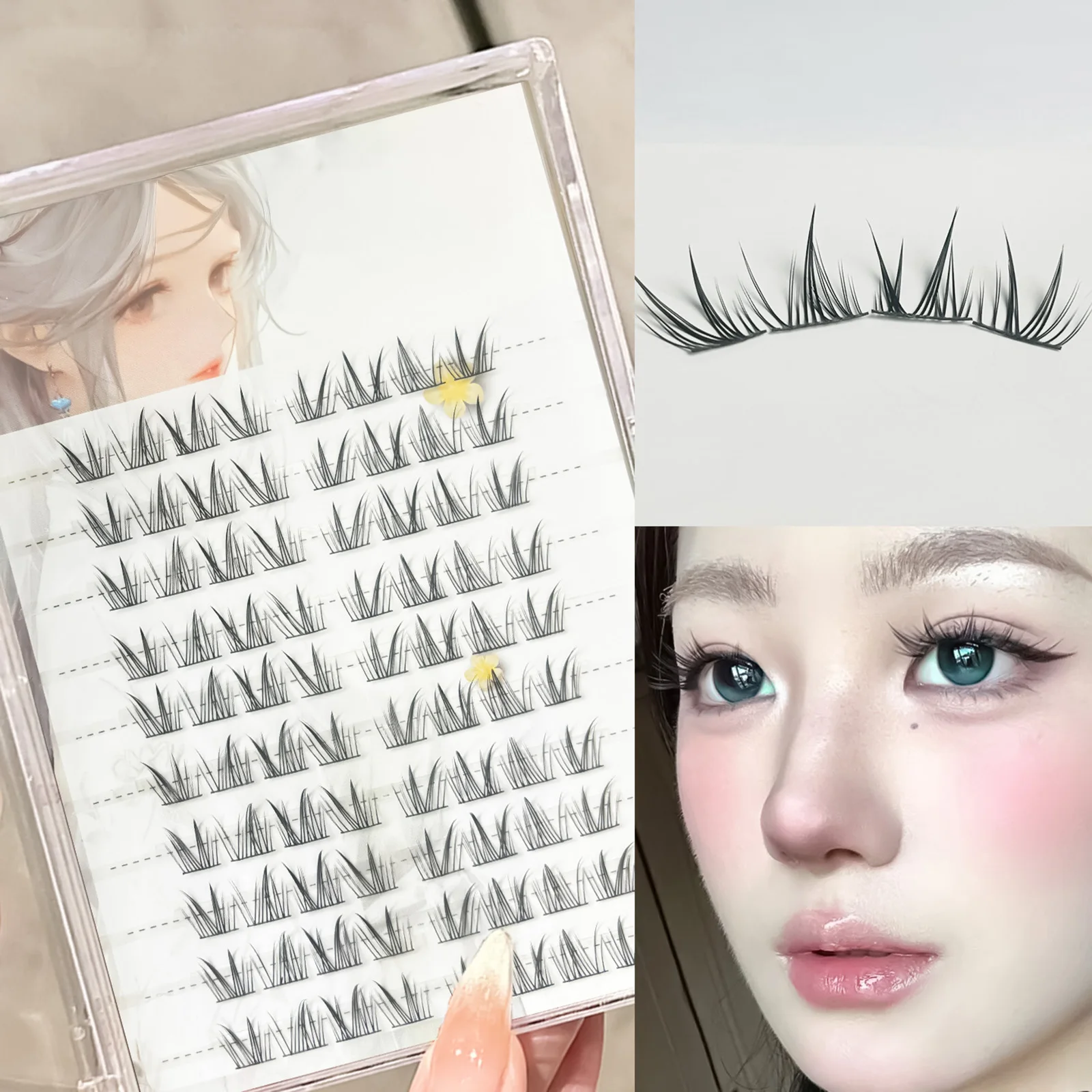 개별 클러스터 인조 속눈썹 연장 C-컬 내추럴 샤이니 파이버 속눈썹 데일리 메이크업용