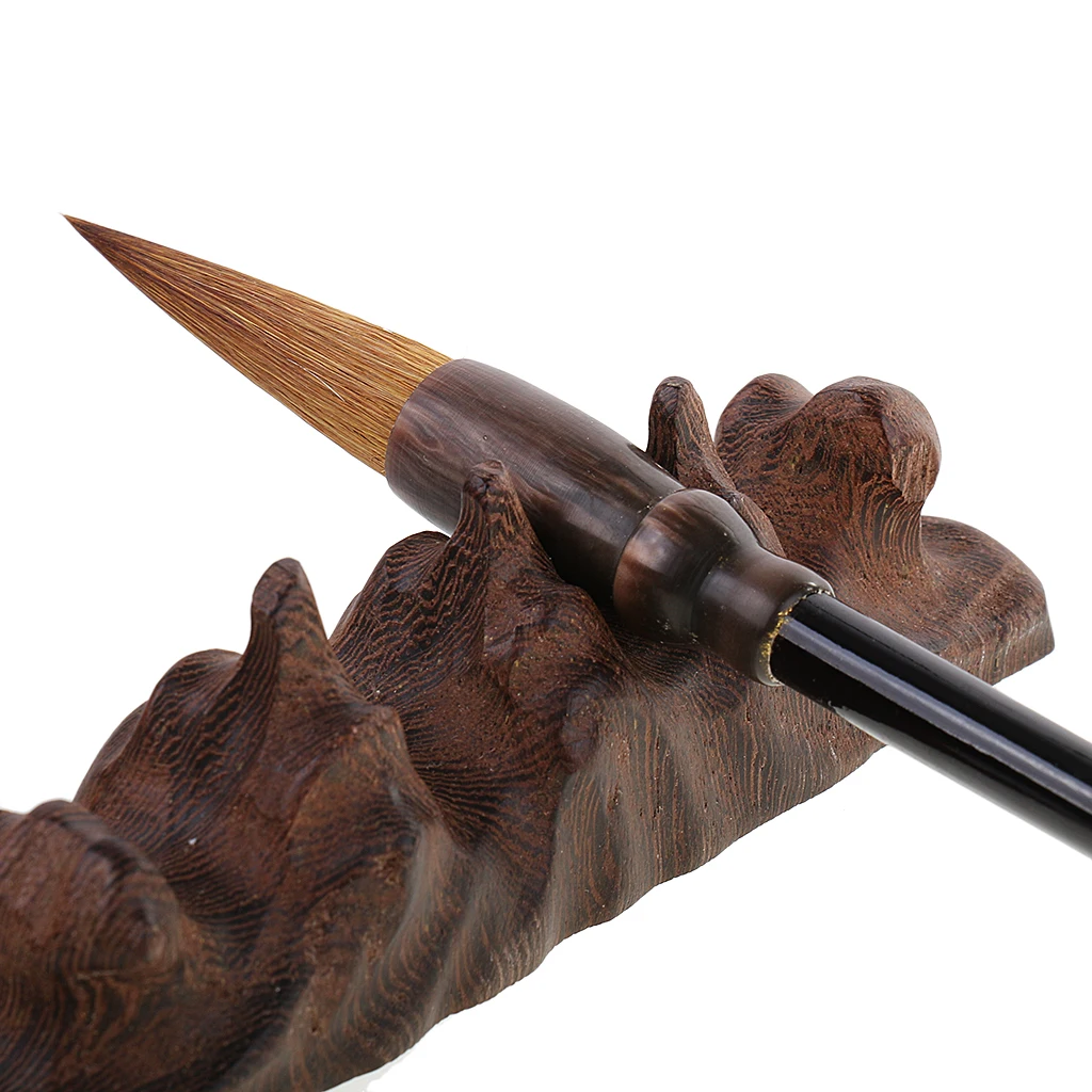Chinese Brush Pen Rack Holder, suporte estilo esculpido em madeira, decoração de mesa