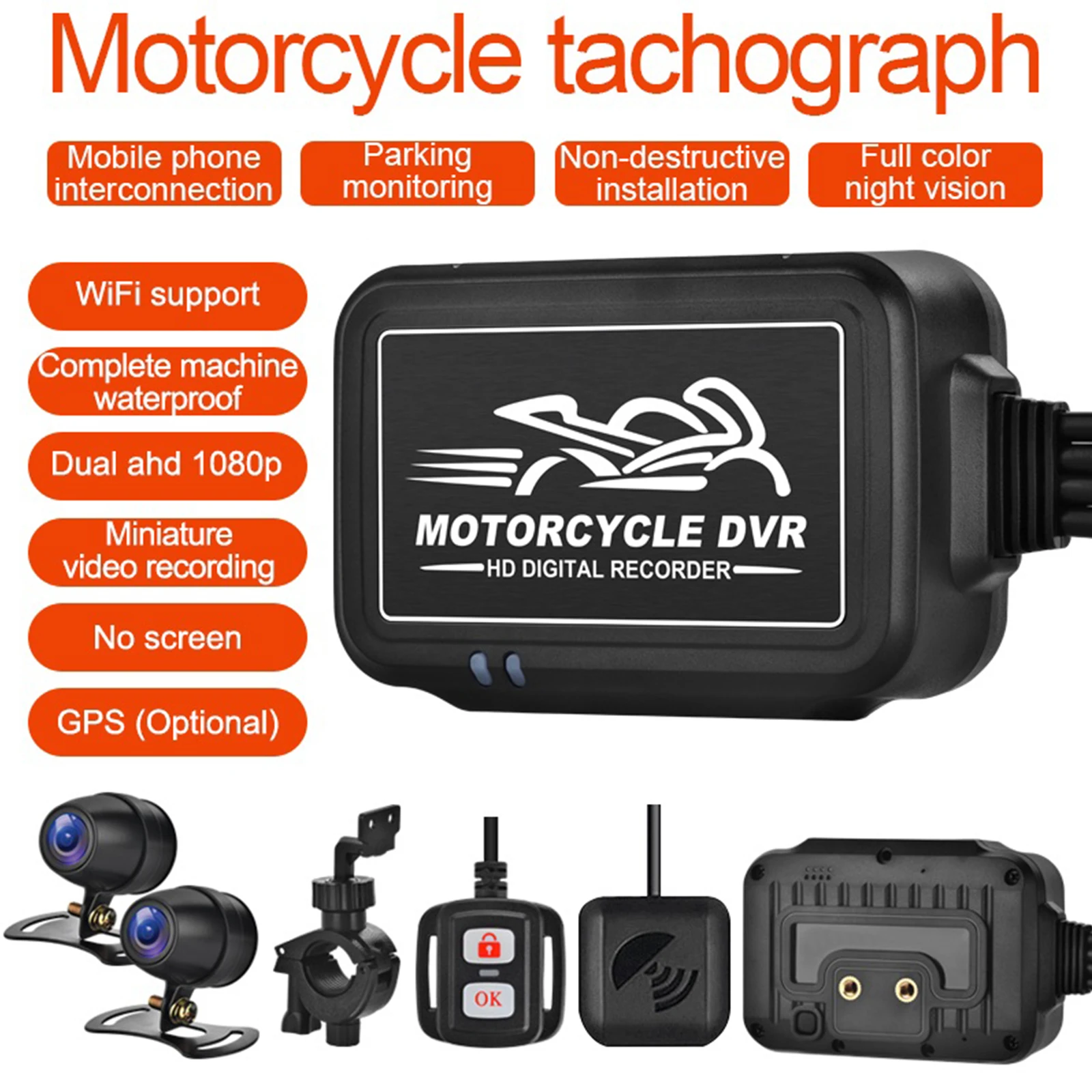 Motorcycle Driving Recorder 1080P HD Wide-angle Dual Lens Dashcam Front & Rear Camera Video Recorder Waterproof