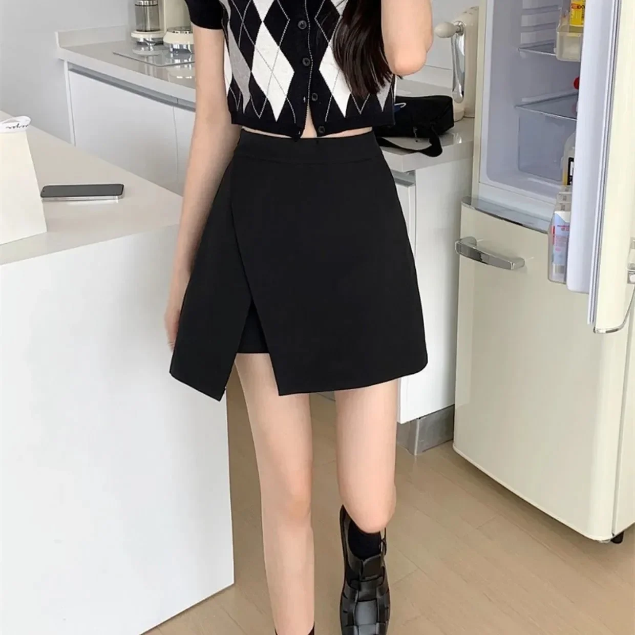 High-waisted Slimming A- line Bodycon Skirt Mini Dress 2022 Summer New Style Anti-exposure Side Slit For Women