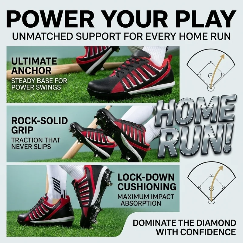 Men Baseball Shoes Metal Spikes Professional Softball Cleats Outdoor Sports Training Athletic Sneakers High Traction