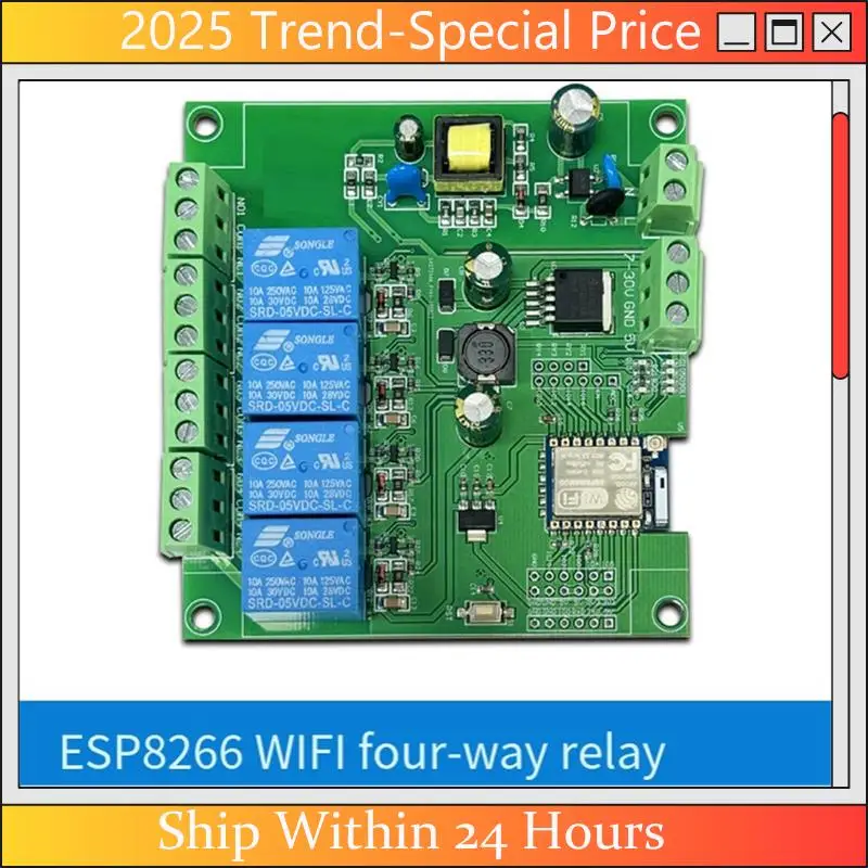 

A61Z Deals Relay Module ESP-07 4 Way WIFI Module AC/DC Power Supply ESP8266 Development Board Secondary Development Module