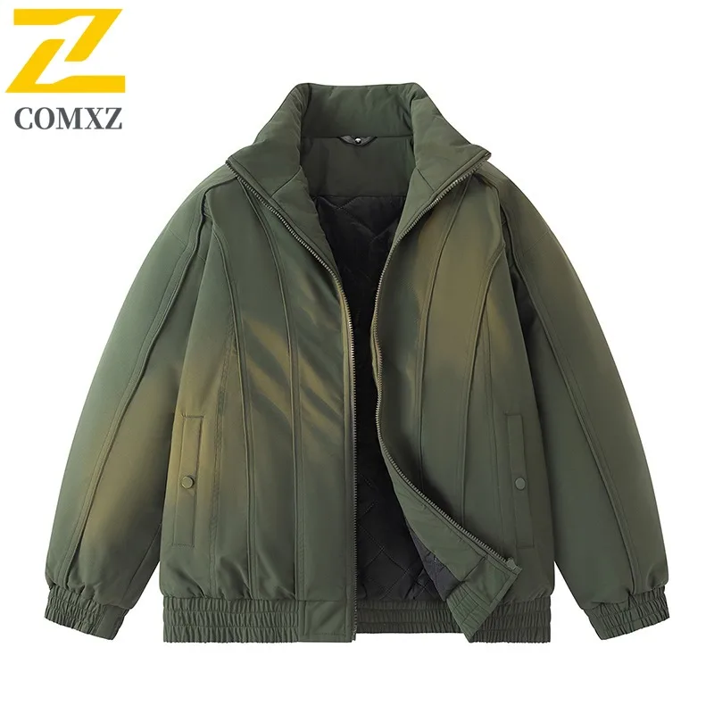 سترة قطنية للرجال ذات لون سادة وياقة واقفة، نمط تفكيك عصري ياباني للجنسين، معطف متعدد الاستخدامات، ملابس خارجية #1