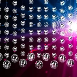 3D Mirror Disco Ball String Garland Banner Wall Background Hanging for 70s Disco Music Theme Birthday Bachelorette Party Decor
