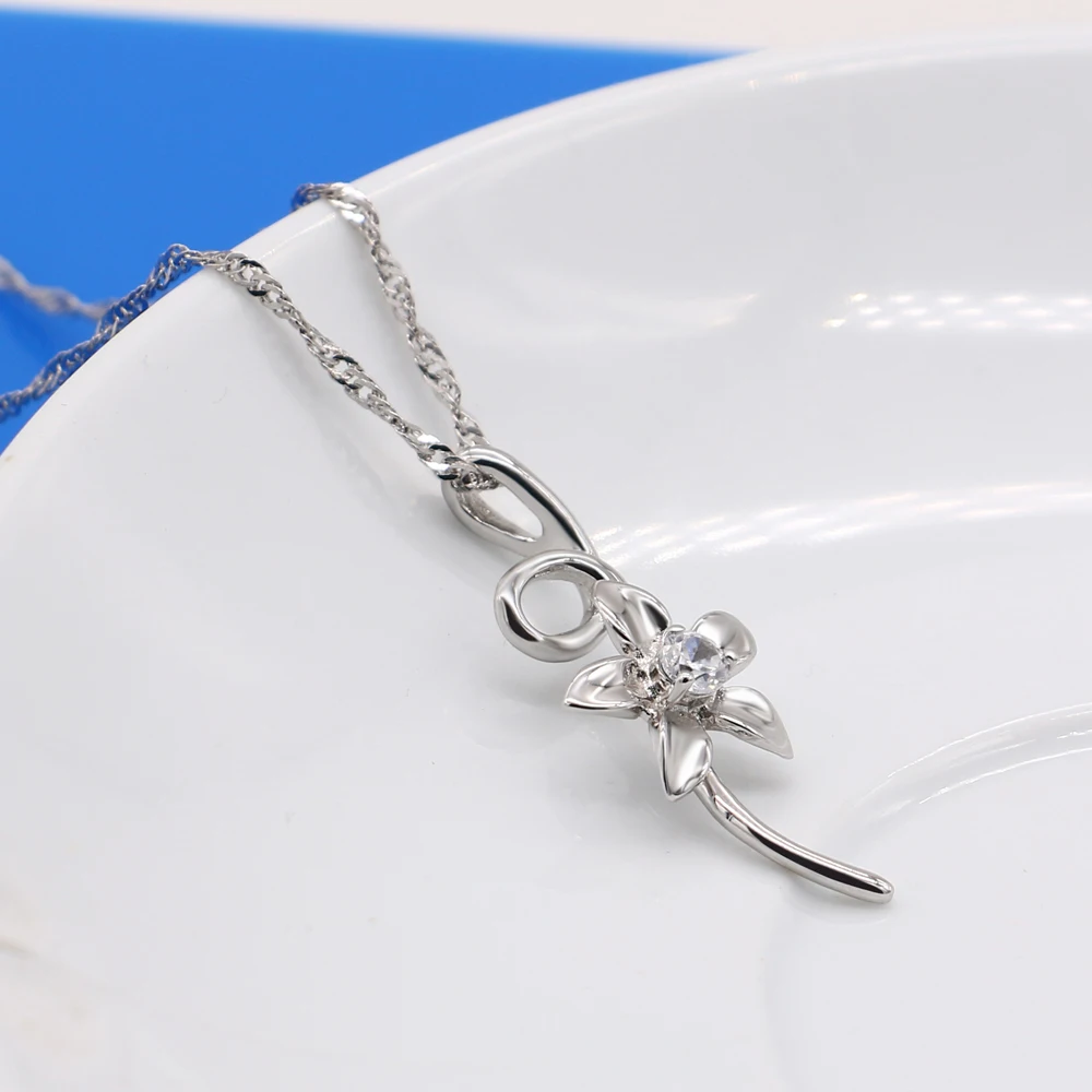 Fashion 925 Pure Silver Flower Necklace Jewelry Choker Pendant Chain Necklaces For Lover Women Men Lady Female Male Gift