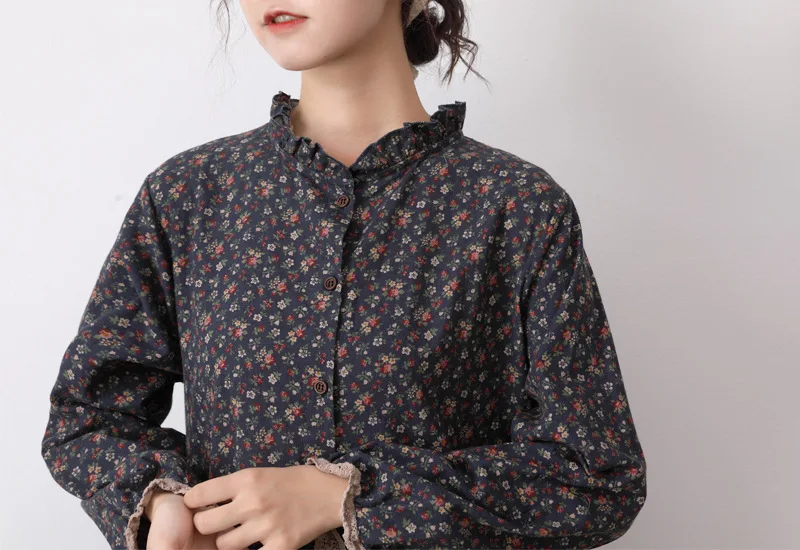 Autumn Summer Dress Sweet Little Fresh Round Collar Double-layer Loose Floral Long-sleeved Dress Women Clothing