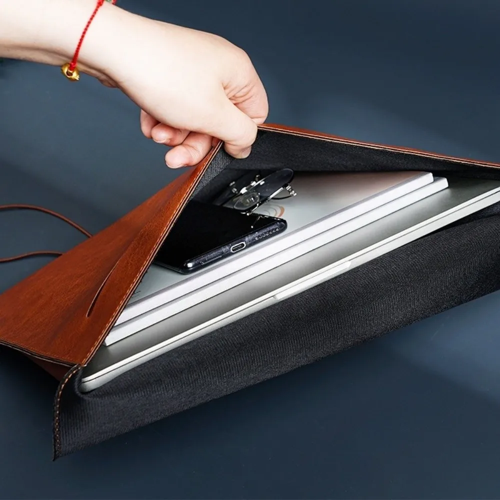 Bolsa retrô de couro PU para documentos A4, bolsa para laptop comercial com botão, pasta de arquivo portátil, armazenamento de escritório