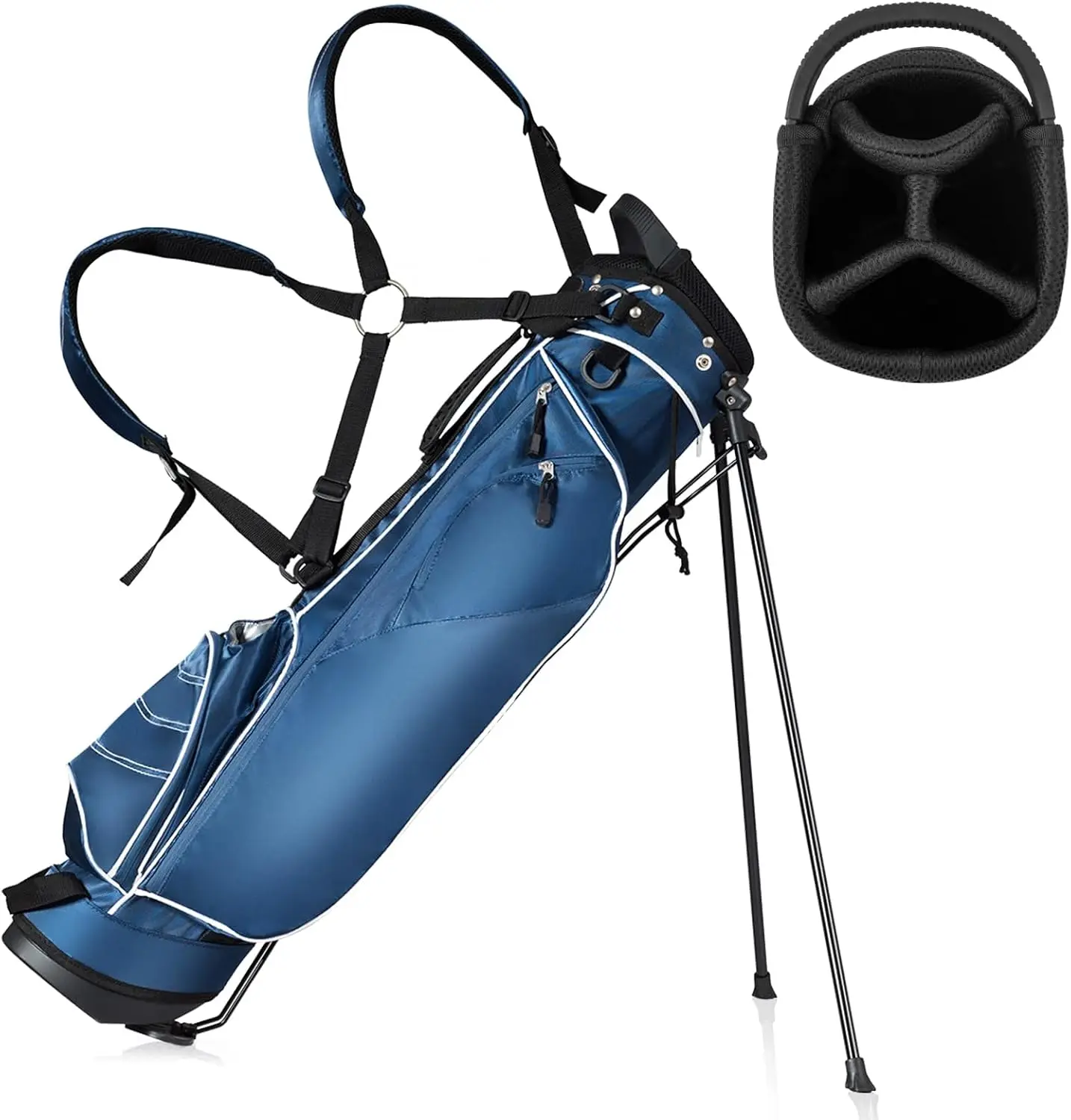 Lightweight Golf Stand Bag with 4-Way Dividers, Portable 3.5 LBS Golf Club Carry Bag with 4 Zippered Pockets and Insulated Cooler, Waterproof Sunday Bag with Rain Hood and Dual Strap System