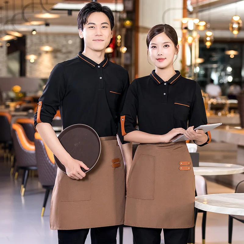 Catering Ober Werkuniform Verstelbare mouwenTT-Shirt Restaurant Hot Pot Melk Thee Burger Cake Shop Kleding Herfst Lange mouw