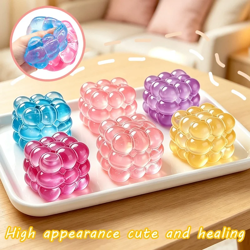 Jelly Maltose Bubble Cube Squeeze Squishy Toy Slow Rebound Textured Hand Fidget Stress Relief Relax Holiday Party Small Gift