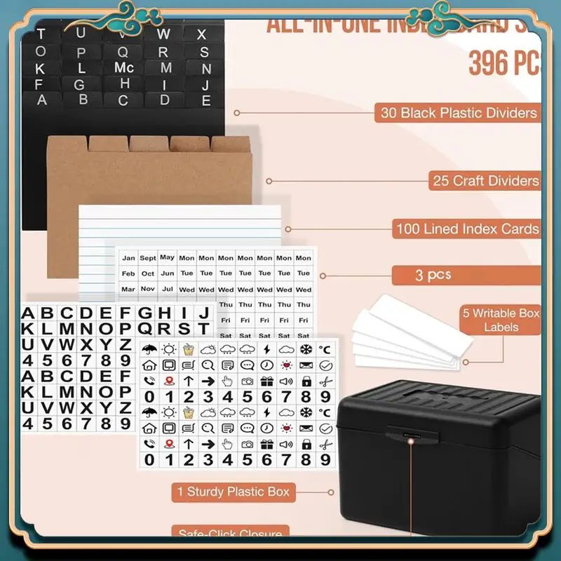 ABJG-3Inchx5inch Index Card Holder With Lock, Index Card Box Organizer Storage With , For Home Recipes Address Office