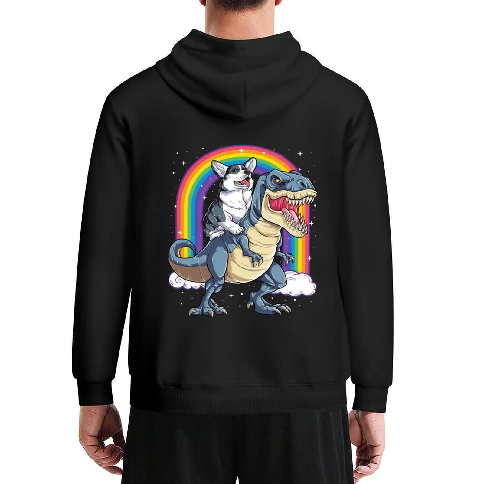 

Corgi Riding Dinosaur T rex Shirt Funny Rainbow Dog Hoodie anime clothes blouse men's sweat-shirt set tracksuit