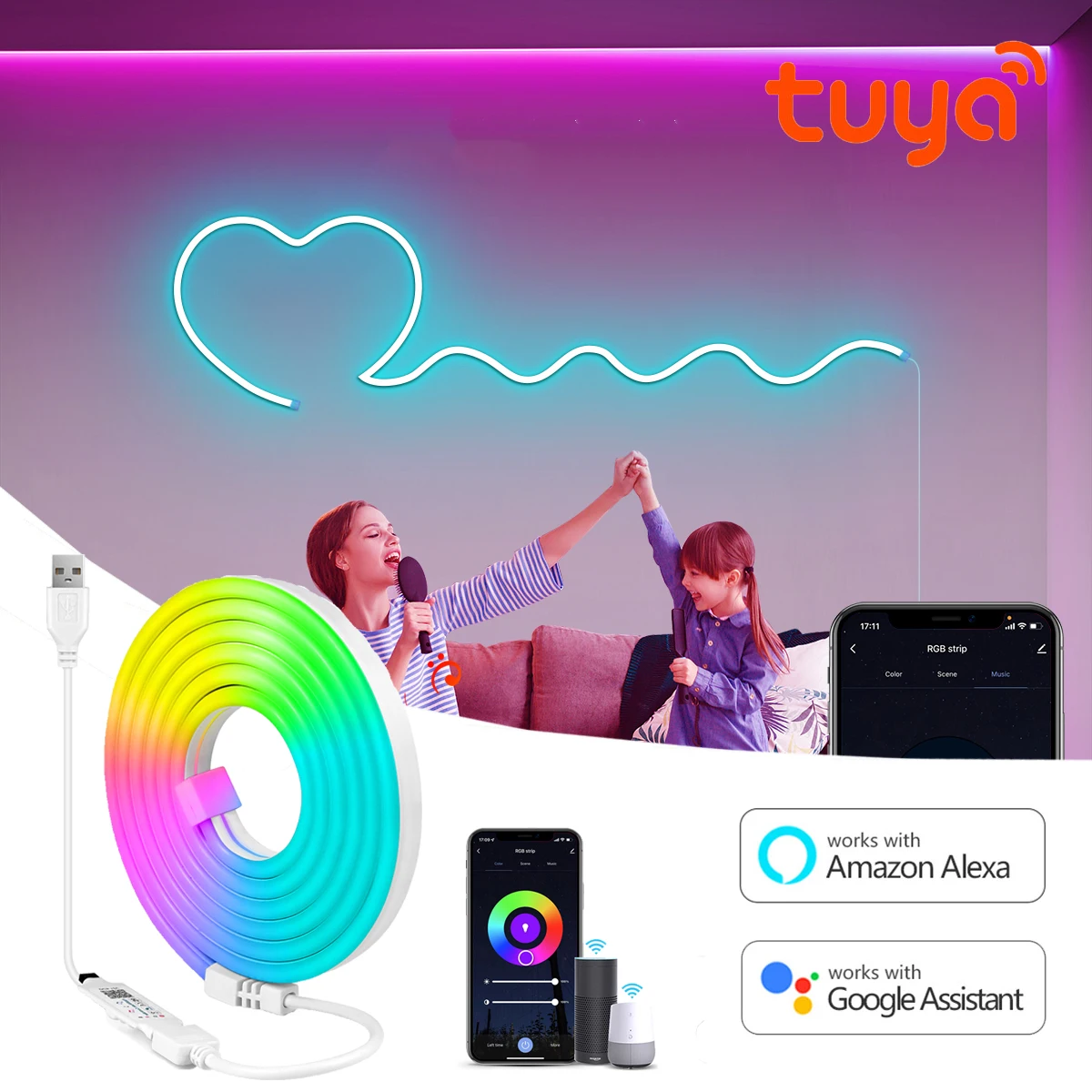 

Smart Tuya Неоновая лента WIFI/Bluetooth 2 Версия Управление через приложение 5 В USB-порты RGB Неоновая вывеска Водонепроницаемая настенная атмосферная лампа для комнаты «сделай сам»