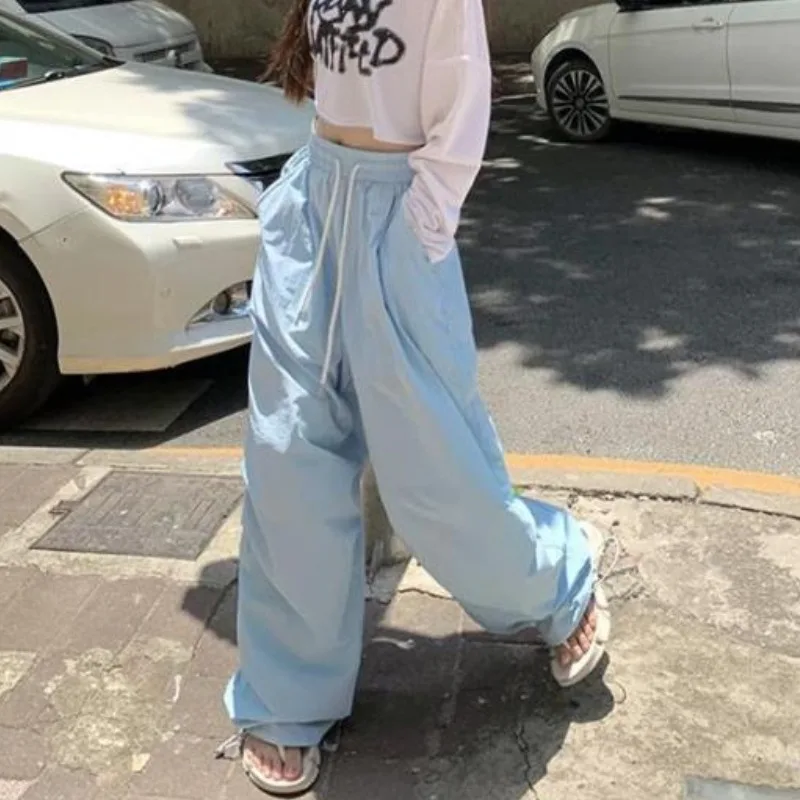 QWEEK Y2k Casual Sports Pants Woman Japanese Style Sweet Basic Joggings Wide Leg Trousers Streetwear High Waist Pantalones