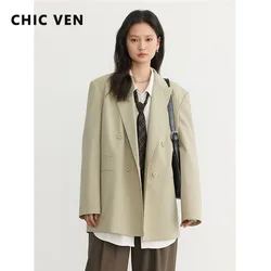 CHIC VEN Fashion Women Blazer Solid Loose Double-breasted Jacket Lady Coat Woman Tops Female Outerwear Spring Autumn 2023