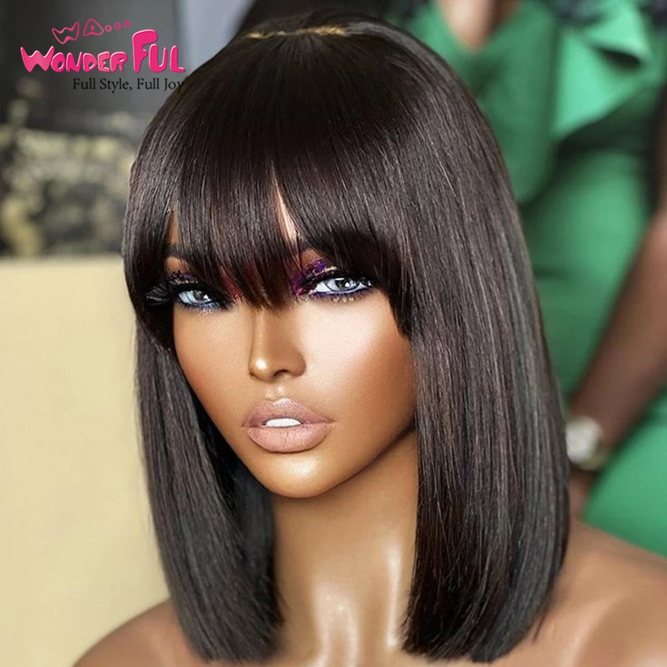 Short Straight  Bob Human Hair Wigs with Bangs  Wigs  Brazlian Remy  Hair Nature Full Machine Made Wig for Black Women Wigs