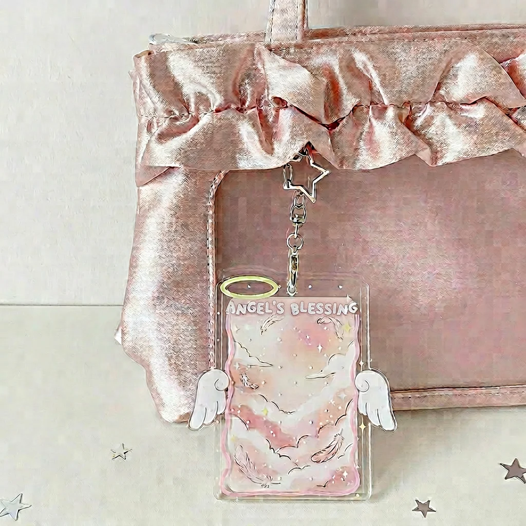 K-Pop Card Display Holder Cute Transparent Acrylic Card Holder Angel Wings Card Holder Transparent For Backpack Pendant Daily
