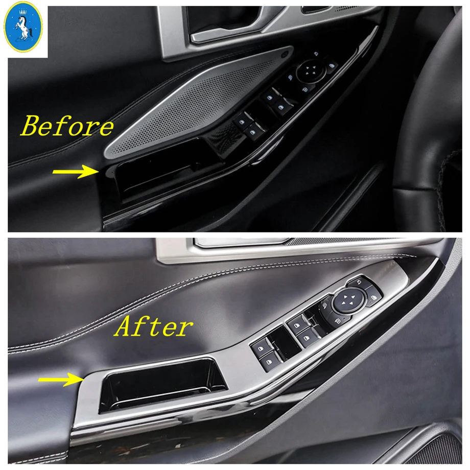 Auto Door Armrest Window Glass Lift Button Decor Cover Trim For Ford Explorer 2020 - 2023 Stainless Steel Interior Accessories