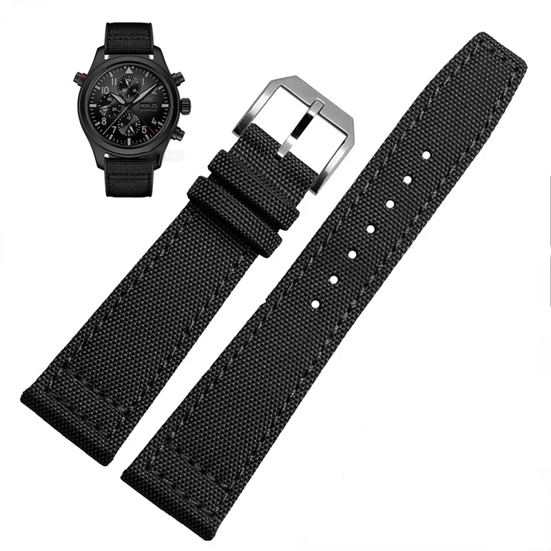 For IWC Pilot Series Iw389101 Mido Navigator M026 Watch Band 20 21 22mm Canvas Cover Genuine Leather Sole Watch Strap