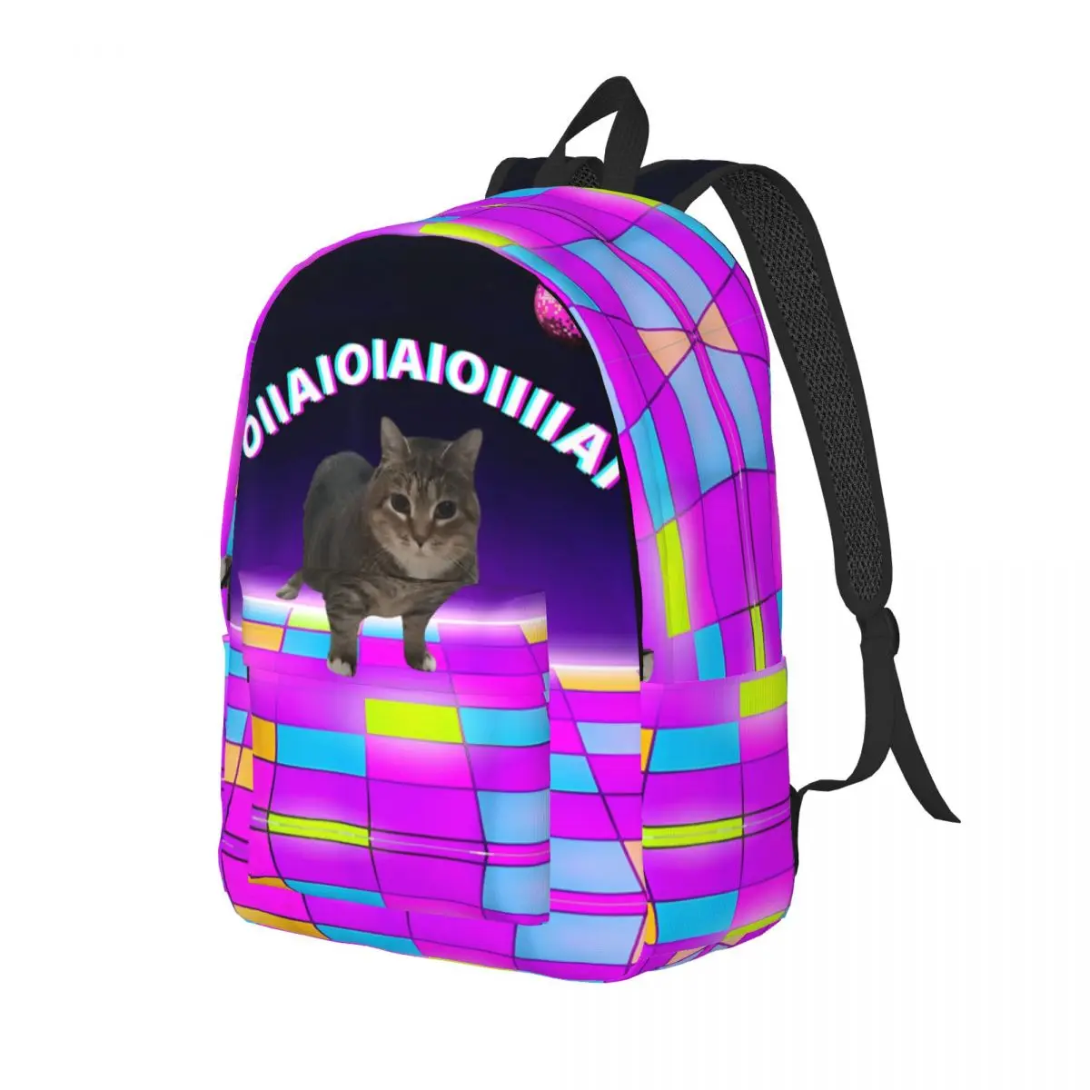 OIIA OIIA Spinning Cat Meme Casual Backpack Gift Student Work Disco Dance Trendy Daypack for Men Women College Shoulder Bag