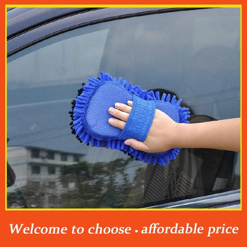 

1/2Pcs Auto Cleaning Sponge Pad Washing Glove Towel,Blue Microfiber Chenille Car Wash Kit,Essential Auto Detailing Accessories
