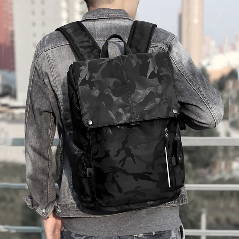 Mochila informal de camuflaje para hombre, bolsa impermeable Oxford para hombre, mochila de viaje antirrobo con USB, bolsa para portátil de gran capacidad