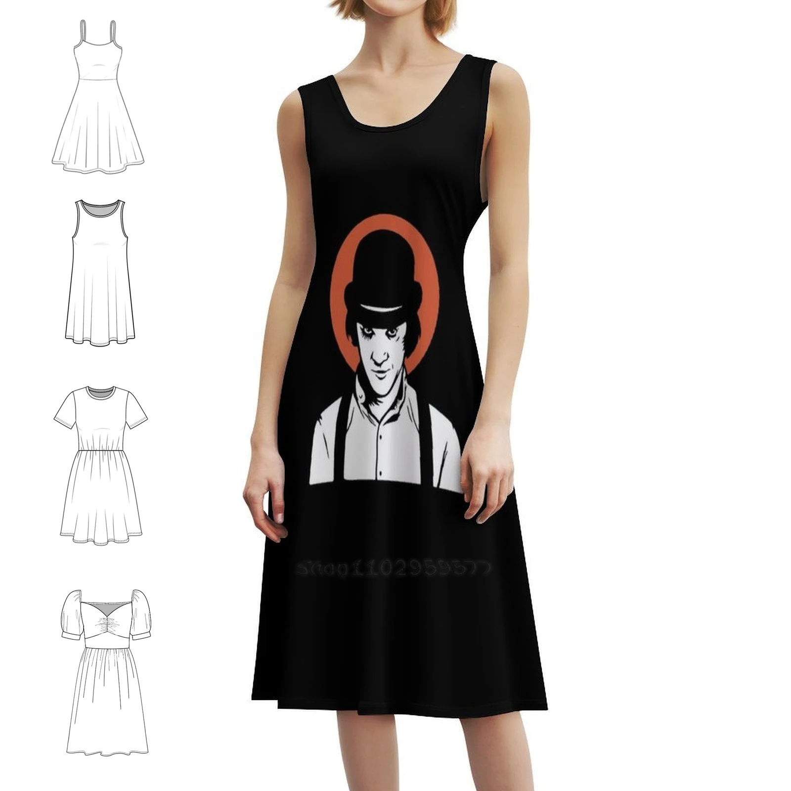 

Alex Delarge Платье в корейском стиле для женщин Элегантное повседневное платье для вечеринки или повседневной носки Заводной оранжевый Стэнли Кубрик A