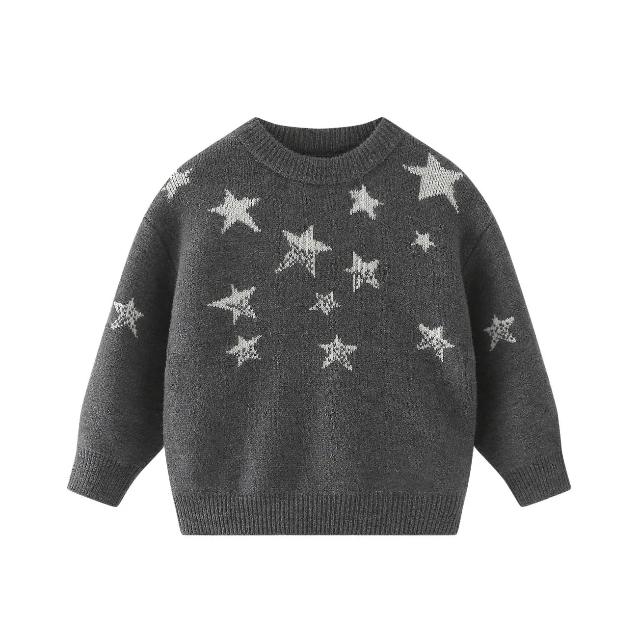 Gestrickter Pullover mit fünfzackigem Sternmuster für Jungen, Kinderpullover mit Rundhalsausschnitt. – Detail 1