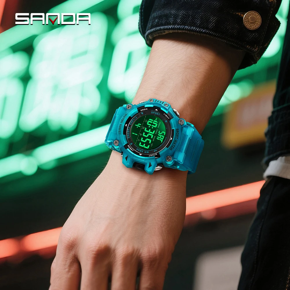 SANDA Men Outdoor Sports Watch Waterproof LED Analog Digital Show Multifunction Big Dial Electronic Wristwatch G style Male Cloc