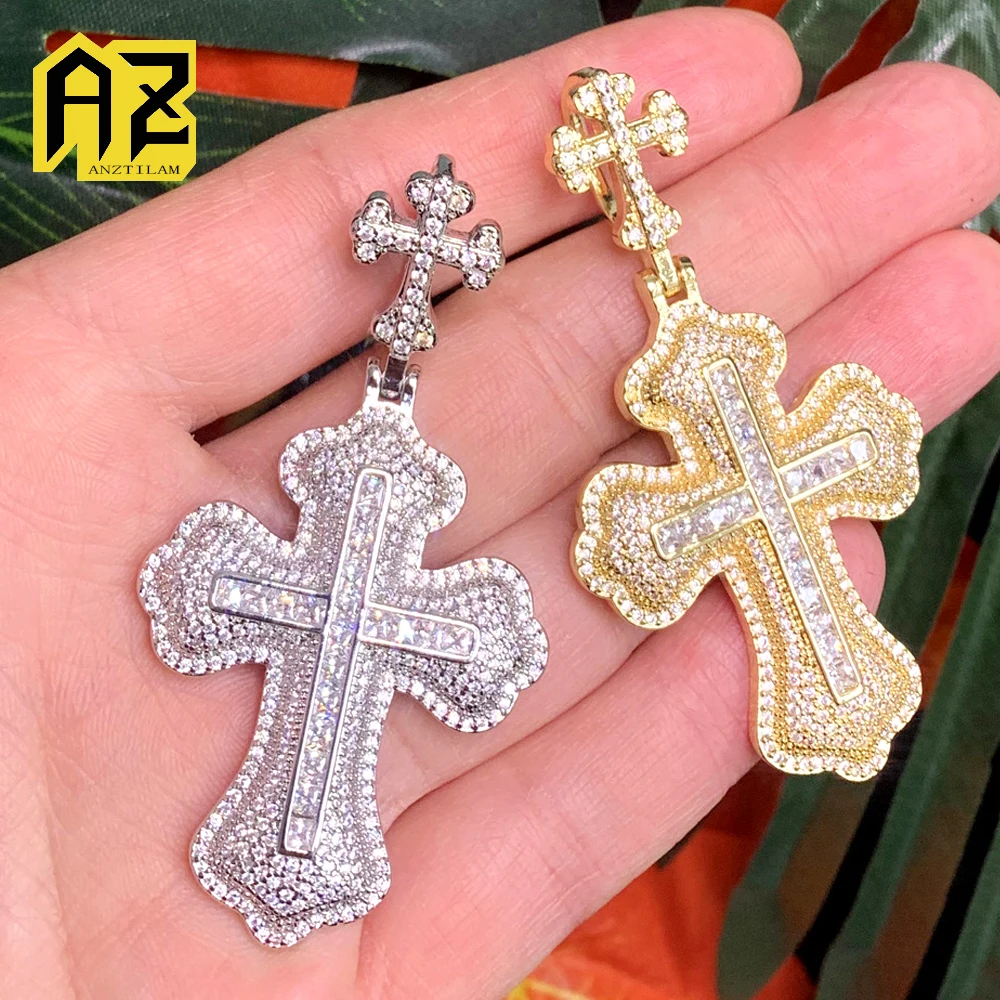 

Double Cross Iced Out Pendants Necklaces with Long Link Chain For Men Women Bling Hip Hop Jewelry Free Shipping