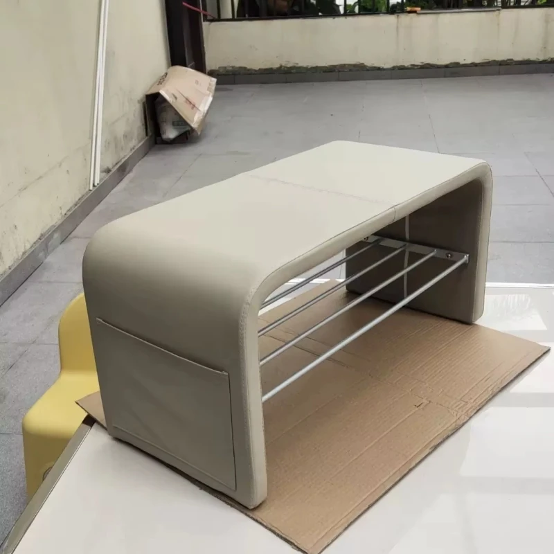 Elegant Entryway Shoe Bench Solid Wood Shoe Changing Stool with Storage Bag Luxury Style Multi-layers Space Saving Furniture