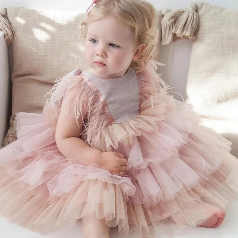 New luxury baby girl high-end venue dress First birthday party dress Fashionable fashion princess dress 2-8 year old children's