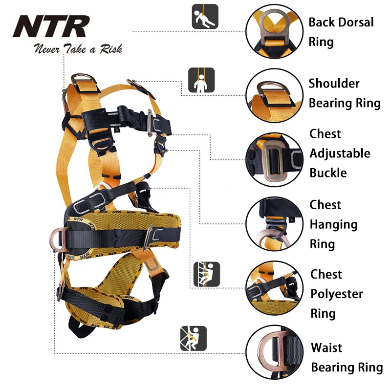 Rock Climbing Harness Full Body Safety Belt with 5 D-Ring Universal Aerial Work Protective Equipment