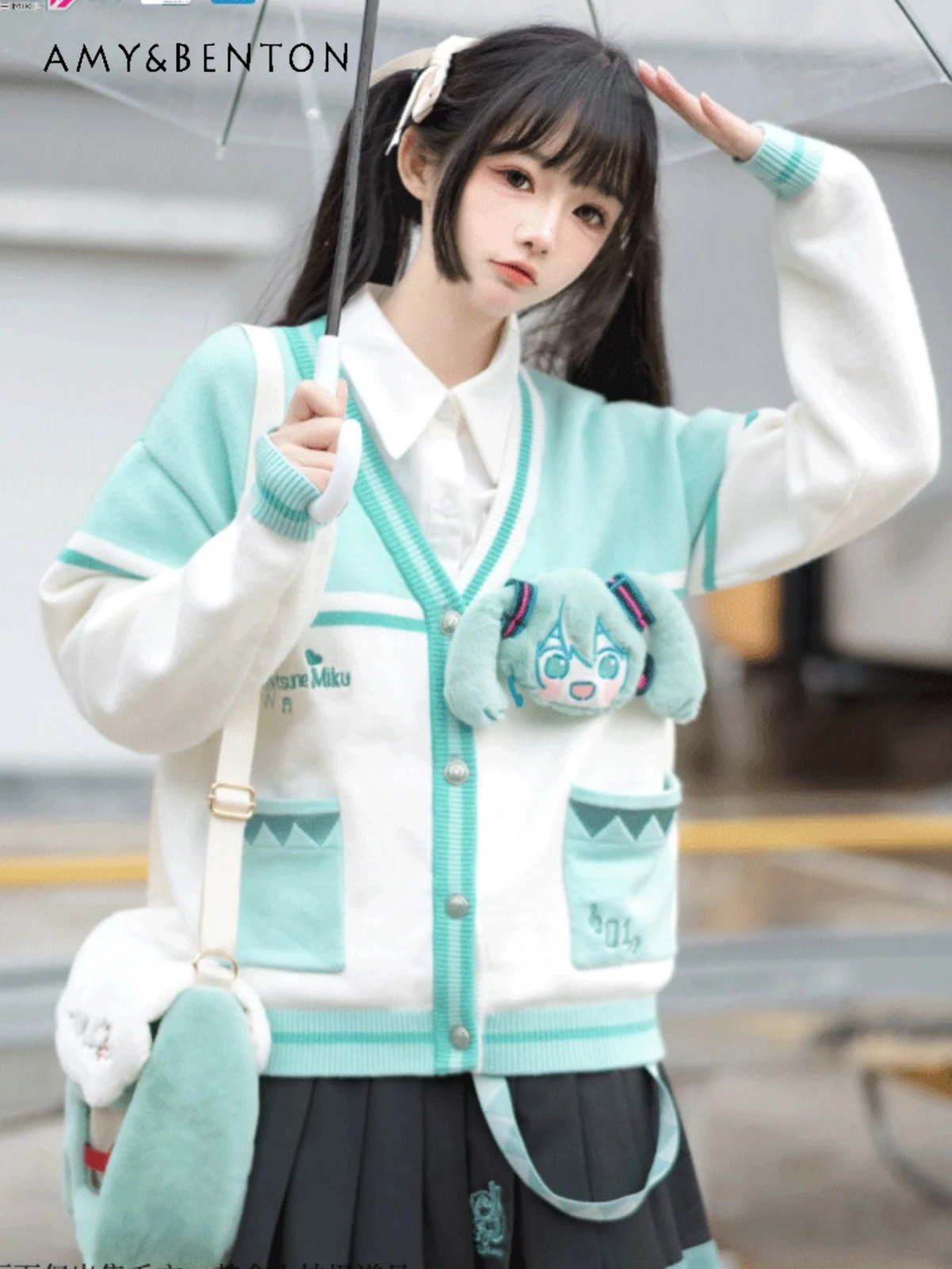 

Japanese Sweet Cute Patchwork Color Single-Breasted Cardigan Women Preppy Style Kawaii V-neck Knitted Cardigan Y2K Cardigans