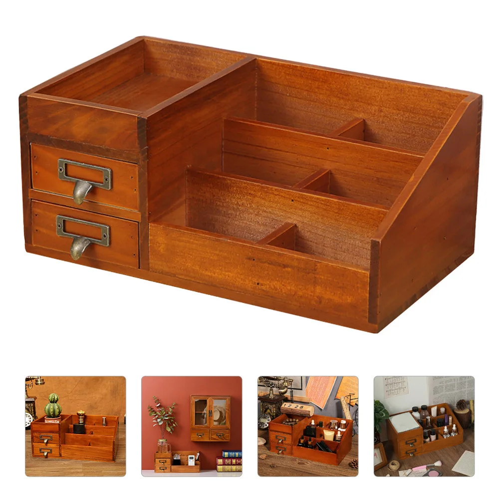 منظم سطح المكتب الخشبي حاوية تخزين ستة مقصورات أدوات ماكياج المجوهرات مكتب ديكور المنزل هدية عملية