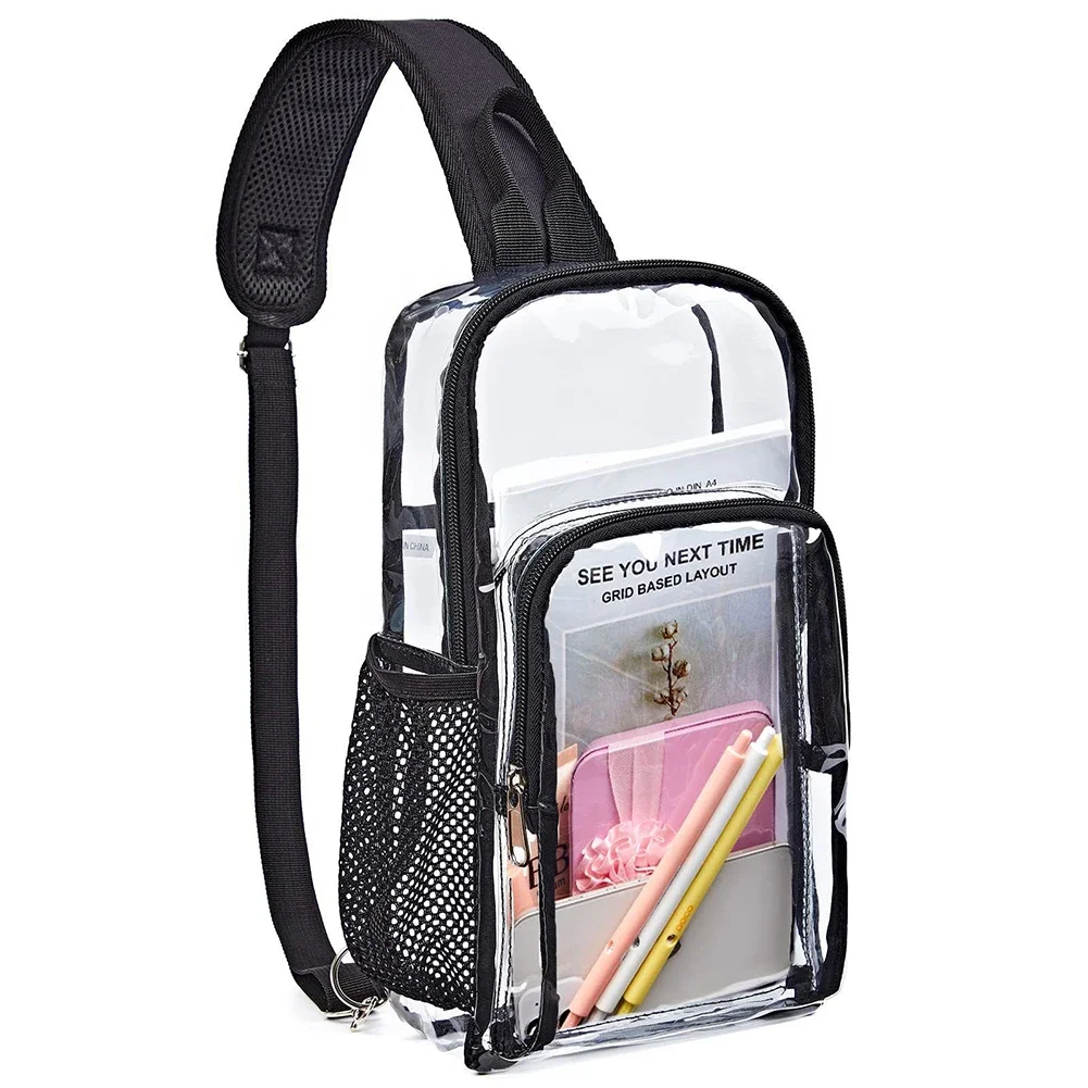 Przezroczysty przezroczysty torba na klatkę piersiowa PVC dla mężczyzn kobiet Crossbody piterek nerka wodoodporny żeński stadion torba typu Sling na