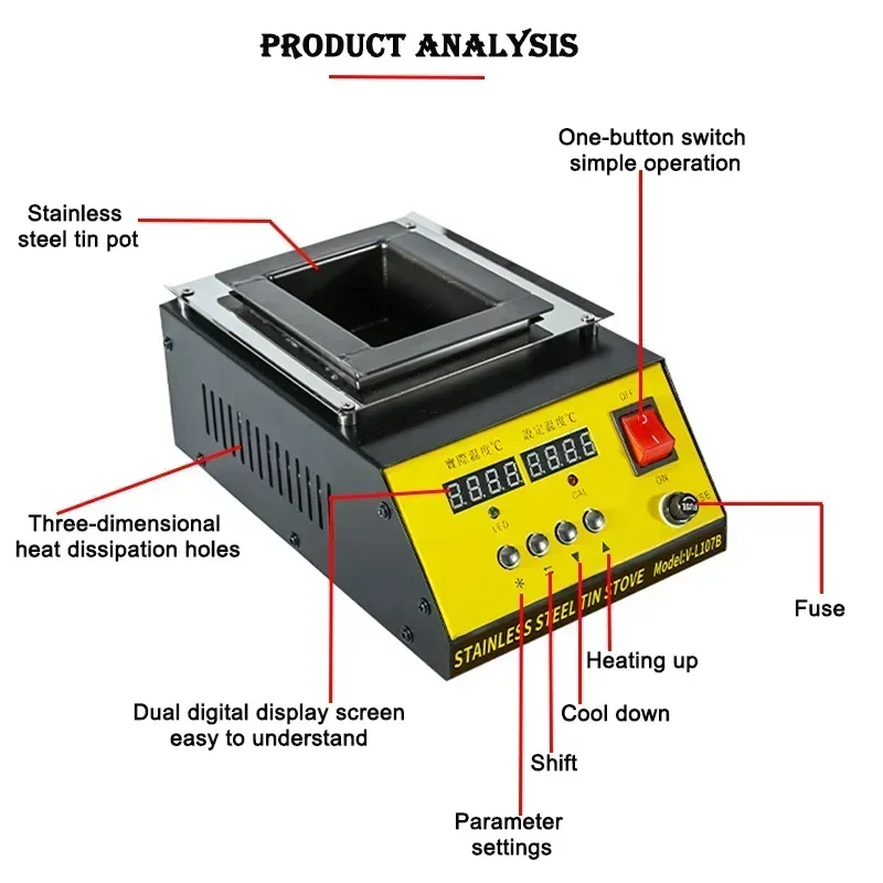 Imagem -05 - Tin Melting Pot Forno de Solda Termorregulação Desoldering Banho 110v 220v 30400 Graus Ajustável