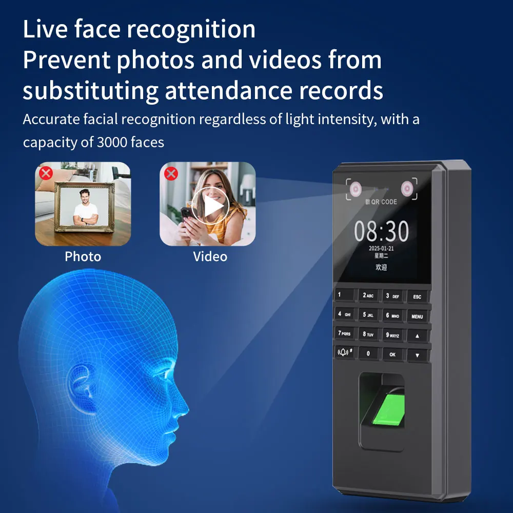 M21 M22 face recognition attendance machine password fingerprint palm vein unlocking application management doorbell