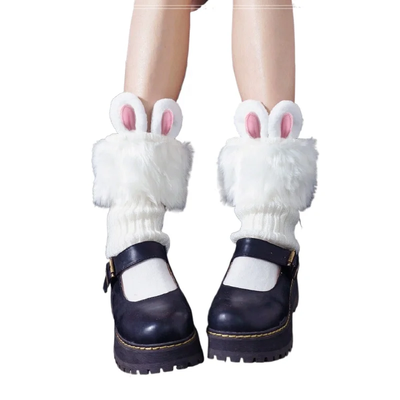 Women Rabbit Ears Knit Winter Leg Warmers Lolita Japanese JK Loose Style Lady Boots Knee High Boot Stockings Leggings Warm Legs