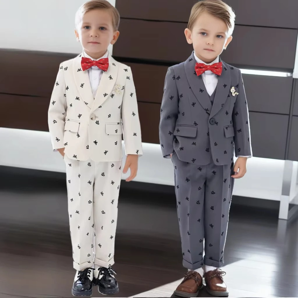 Kids Formal Tuxedo Set Fashion Embroidery Design Boys Suits for Weddings 2 To 12 Years Children Speech Piano Performance Costume